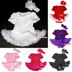 Valentine Multi Romantic Floral Rose Bodysuit Skirt Bow Baby Dress Set NB-18M - Picture 1 of 15