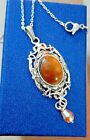 South African Tiger's Eye & champagne glass Pendant w 925 silver chain