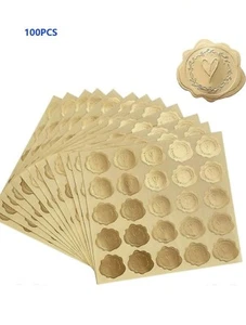 100 Gold Heart Embossed Stickers Seal Envelopes, Invitations, Xmas Cards - Picture 1 of 4