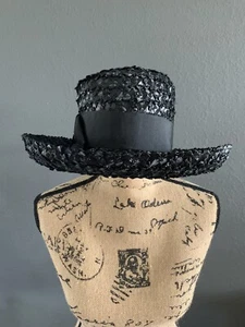 Hat Black Straw by Union Made in USA Vintage!     AUG2020 - Picture 1 of 13