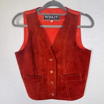 Chaleco de cuero vintage para mujer grande naranja gamuza Winlit retro Western Top años 70 80 Foto 1 de 4