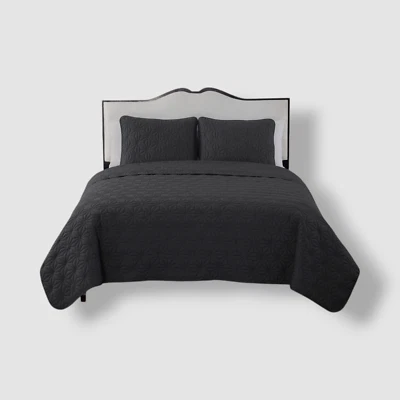 Edredón geométrico en relieve caleidoscopio gris VCNY Home, juego completo/queen de 3 piezas Foto 1 de 4