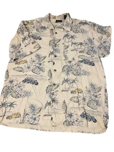 Cellini 100% Silk Hawaiian Button-Up Shirt Palm Tree Vintage Car Print Size XL - Picture 1 of 5