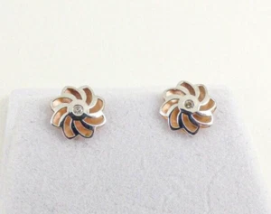 9ct Gold Diamond Earrings Rose & White Stud Daisy Flower 8mm with gift box - Picture 1 of 6