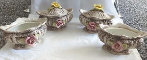 Vintage Capodimonte (4) Trinket Box Candy Bowl Lid Footed Roses Porcelain Italy  - Picture 1 of 14