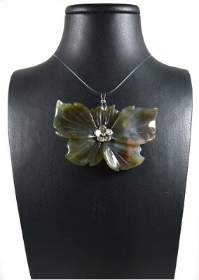 Ciondolo a Forma di Farfalla in Agata Muschiata e Argento 925 Made In Italy - Immagine 1 di 4