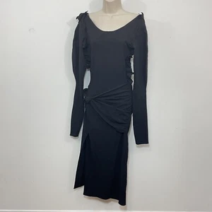 Zara semi transparent midi dress thigh slit size small ruffle black bodycon nee - Picture 1 of 8