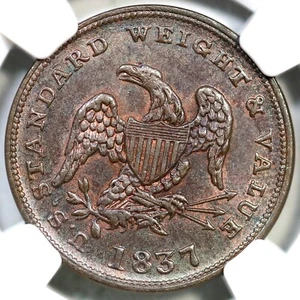 1837 HT-73 NGC MS 64 BN HALF CENT OF COPPER Hard Times Token - Picture 1 of 3