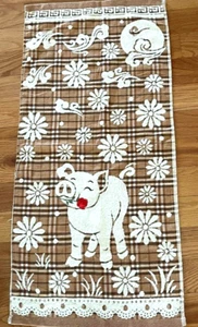Toalla con un cerdo con una rosa roja y flores, blanco y tostado, 36 x 18 nueva - Imagen 1 de 8