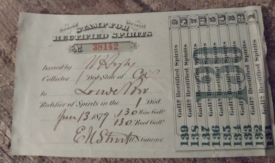 Bureau Of Printing & Engraving Rectifiered  Spirits Of Wine  130 Gallons June... - Image 1 of 1