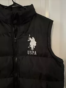 US POLO Black Quilted Puffer Vest Mens Size Large Black Zip-up Big Pony Logo - Picture 1 of 6