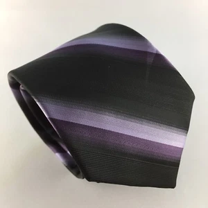 BILL ROBINSON 58L Black & Purple Striped Skinny Mens Hand Made Neck Tie - Picture 1 of 7