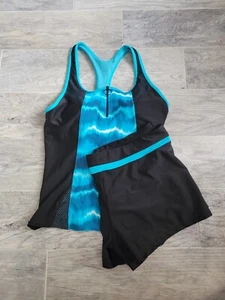 Traje de baño ZeroXposur Tankini para mujer XL azul corredor espalda sin mangas y niño corto nuevo con etiquetas - Imagen 1 de 9