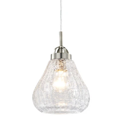 Sospensione Modello Nichel Spazzolato Con 1 Lampada Strutturata Trasparente - Immagine 1 di 4