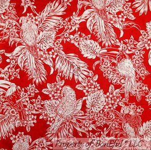 BonEful FABRIC FQ Cotton Quilt Red White Tropical Island Bird Parrot Leaf Flower - Picture 1 of 8