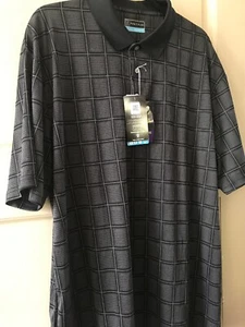 NEW Mens Polo Black Gray Check Shirt Licensed PGA TourMotionflux XXL $55 Golf - Picture 1 of 12