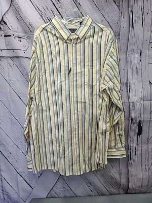 Camisa RoundTree & Yorke Para Hombres XLT Cuello Abotonada Manga Larga Rayas Amarillas Foto 1 de 4