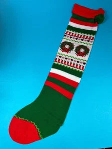 Vintage Christmas Traditional Knitted Tree Red White XL Stocking Decoration 36" - Picture 1 of 5