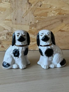 Small Pair of White & Black Staffordshire Dogs Unusual Retro - Picture 1 of 7