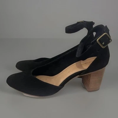 Zapatos de tacón bloque SOLUDOS Anthropologie Gemma talla 11 clásicos de gamuza negra Foto 1 de 4