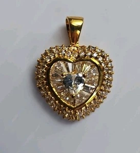 Heart Pendant 1.75 ct Heart Shaped White Topaz 14k Yellow Gold Over Sterling - Picture 1 of 4