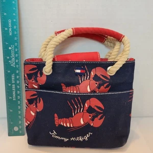 Tommy Hilfiger Lobster Canvas Mini-Handbag 9".  Navy Blue/Red W/ Rope Handles - Picture 1 of 5