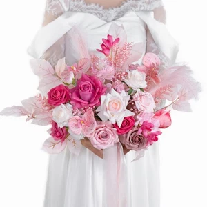 BENCENTRE Hot Pink Bridal Bouquets for Bride,14 Inch Wedding Bouquets, for We... - Picture 1 of 6