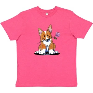 Inktastic Flower Corgi Youth T-Shirt - KiniArt Pembroke Cardigan Welsh Dog Tee - Picture 1 of 4