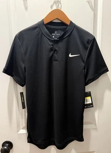 Nike Court Blade Tennis Polo Henley Shirt Slim Fit Black White Swoosh Mens Small - Picture 1 of 7