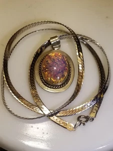 30g Huge Dragons Breath Opal Necklace Pendant Silver 925 Mexico Jewelry Vintage  - Picture 1 of 12