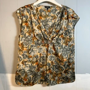Talbots Womens Top Multicolor Floral Print Sleeveless Size 12 V-Neck Green Brown - Picture 1 of 8