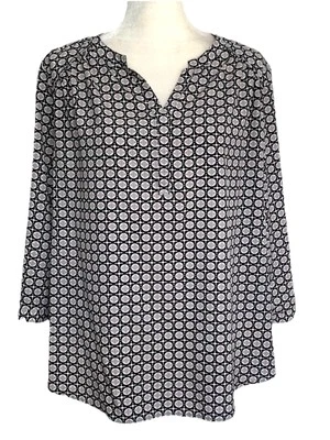 Blusa de granero de vestir negra gris blanca geométrica para mujer talla XL manga 3/4 Foto 1 de 4