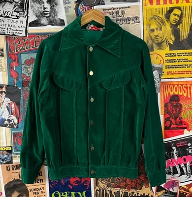 Chaqueta De Colección Para Hombres Años 60-70 Verde Esmeralda Terciopelo Grande Disco Pequeña Foto 1 de 4