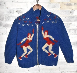 Vintage handgestrickte Wolle Eiskunstlauf Reißverschluss Strickjacke Pullover XS ** - Bild 1 von 5