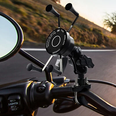 Wireless Qi Motorcycle Phone Holder 4 Jaw Mechanical Locking, 360° Rotating  - Image 1 of 4