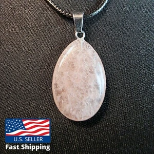 Collana ciondolo stile lacrima vera pietra preziosa quarzo rosa tono argento - Foto 1 di 6