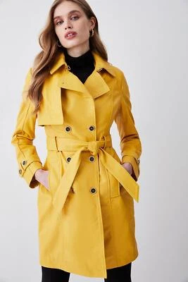 Gabardina de cuero amarillo 100 % piel de oveja hecha a medida de lujo para damas y mujeres Foto 1 de 4