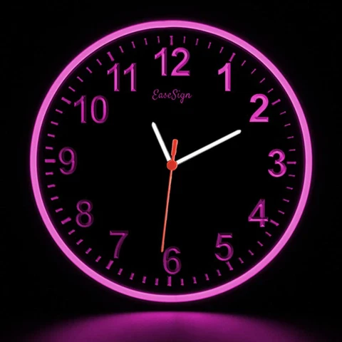 EaseSign Home Decor LED Flexible Flex Neon Wall Clock Pink Color 10" Cover