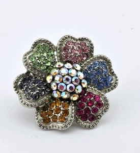 Kirks Folly Flower Stretch Ring Silvertone 1.25" x 1.25" - Picture 1 of 4