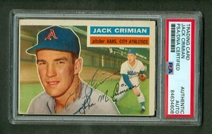 Jack Crimian 1956 Topps #319 KC A's VG PSA Authentic Encased On Card Autograph