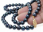 Fashion 7-8mm Genuine Black Freshwater Pearl 18KGP Fish Clasp Necklace Women