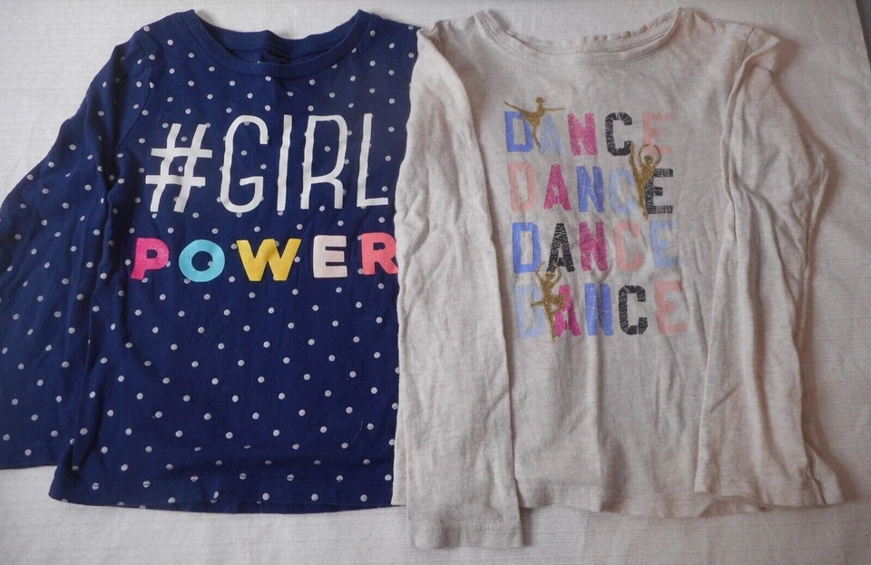 2pcs Carters Gap Tops Girls 6 Blue #Girl Power Polka Dots Gray Dance Long Sleeve - Image 1 of 4