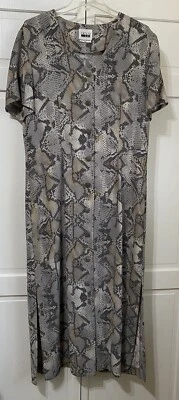 Vintage LESLIE FAY Gray & Ivory Snake Print Button-up Sheath Dress SZ 16 - Image 1 of 4