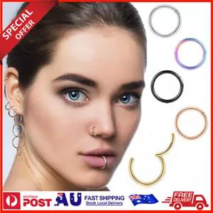 2PC Stainless Steel Segment Hinged Clicker Ear Nose Body Ring Lip Hoop Piercing - Foto 1 di 17