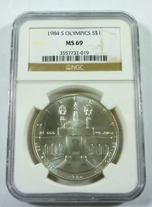 1984 S OLYMPICS MS69 NGC 90% Silver Commemorative Dollar - Picture 1 of 2