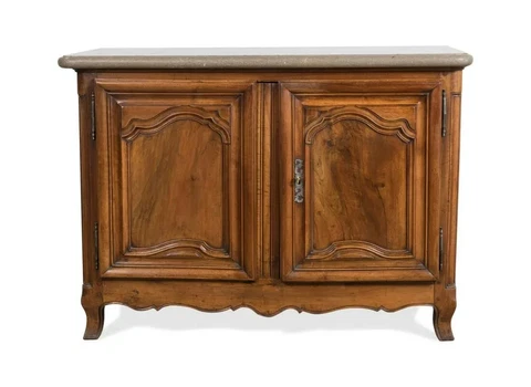 Antique French Provincial Walnut Buffet Sideboard Cabinet Gray Marble Top W 58" Cover