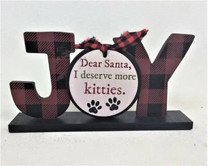 AGD Christmas Decor - Buffalo Check Plaid Joy Cat Tabletop Sign - Picture 1 of 1