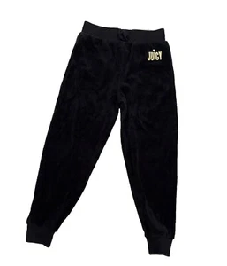 Juicy Couture Velour Joggers Girls Size 6 Black Gold Embroidered Logo - Picture 1 of 5