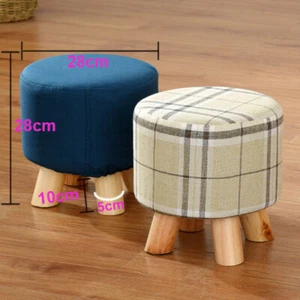 2x Sitting Seat Stool Ottoman Wooden Linen Footrest Coat Shoe Bench Stools - Picture 1 of 9