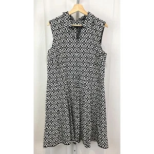 TALBOTS Sleeveless Shirt Dress Button Front Geometric Cotton Black White Size 16 - Picture 1 of 9